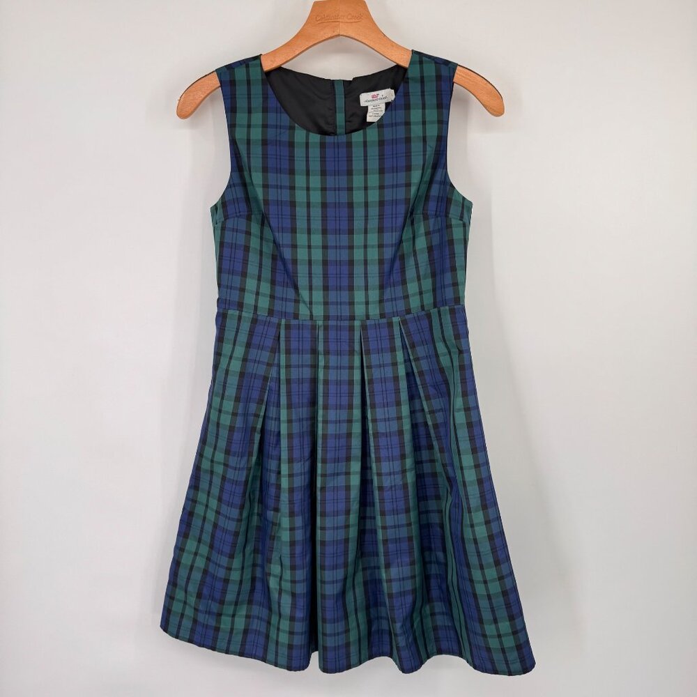 Vineyard Vines girls Sleeveless satin Plaid Dress Green Blue Size 14 holiday new - Picture 7 of 13